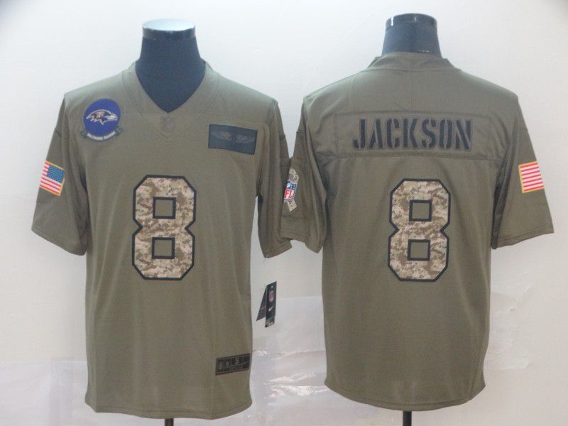 Men Baltimore Ravens #8 Jackson Nike 2019 Olive Camo Salute to Service Limited NFL Jerseys
